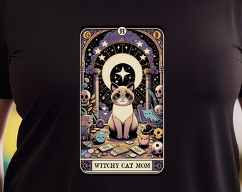 Witchy Cat Mom Tarot Card Shirt - Feline Familiar Pagan Tee
