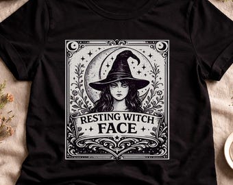 Resting Witch Face Shirt, Vintage Occult Graphic Tee, Celestial Moon Witch Top