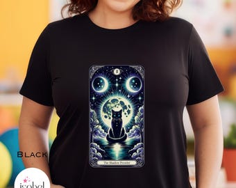 Black Cat Tarot Shirt: Witchy Full Moon Graphic Tee