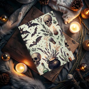 Witchy Herb and Skull Journal - Green Witch Spellbook - Herbal Magic Diary - Gothic Witch Gift- Book of Shadows - Dream Journal - Sketchbook