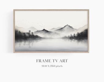 Arte minimalista para TV, Samsung Frame TV Art, Arte de estilo japonés, Paisaje de montaña, Paisaje minimalista, Arte de TV en tonos neutros