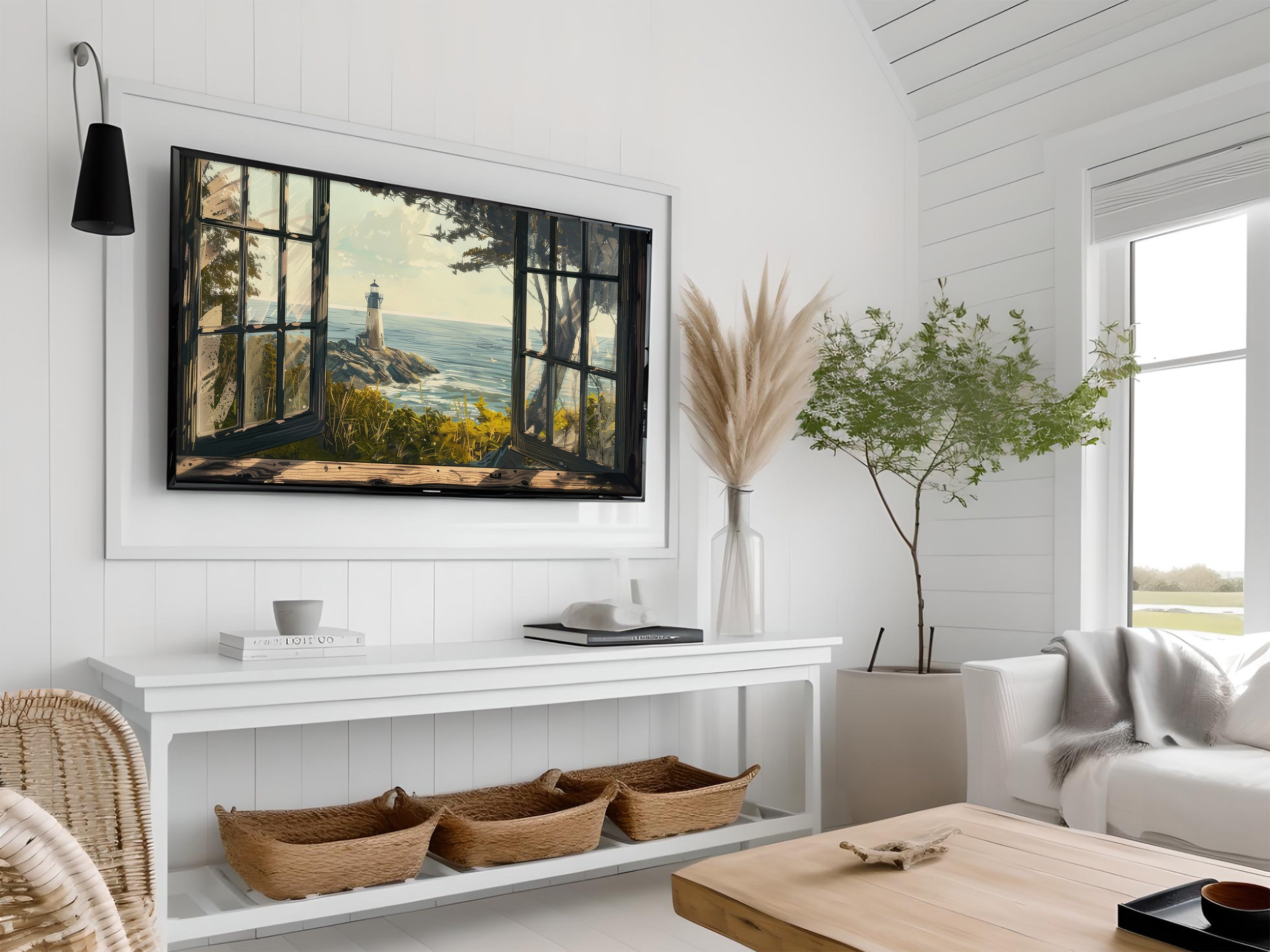 Lighthouse Tv Box Samsung Frame TV Seaside Picture, Lighthouse Wall Art, View Through ...