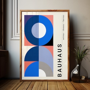 Blue Modern Art Print Geometric Wall Art Bauhaus Poster Printable Mid Century Modern Exhibition Print, Blue Wall Decor for Office