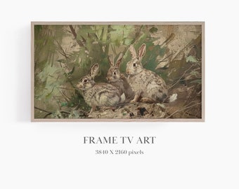 Frame TV Easter Bunny, Frame TV Cute Animals, Frame TV Art Spring, Easter Rabbits, Woodland Animals, Muted Tones Art, Vintage Style Art