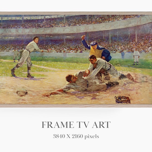 Baseball Picture for Samsung Frame TV, Vintage Baseball Sports Art, American Sports Bar Decor, Muted Tones Vintage Painting