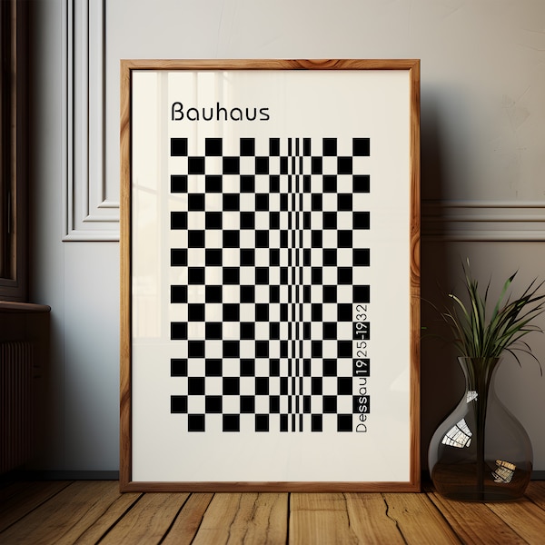 Black and White Op Art Bauhaus Poster Download Mid Century Print, Optical Illusion Wall Art Printable Bauhaus Poster, Cool Office Decor