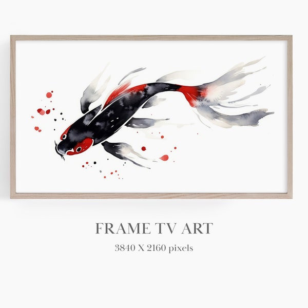 Minimalist Art for TV, Samsung Frame TV Art, Japanese Style Art, Koi Carp Drawing, Traditional Art for TV, Fish Painting, Simple Graphic Art