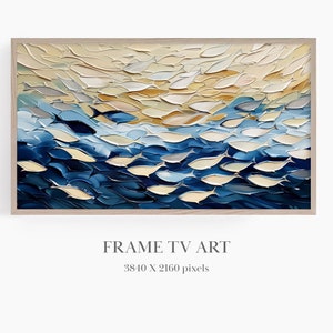 Cornice TV astratta moderna, astratta dei pesci dell'oceano, arte minimalista dei pesci, Samsung Frame TV Art, cornice TV Art Blue, cornice TV Art Fishing