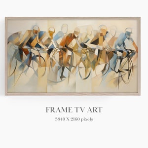 Moderne kunst voor tv, Samsung Frame TV-kunst, fietskunst voor tv, Picasso-stijl kunst, kubistische stijl abstract, Tour De France kunst, modernistische tv-kunst