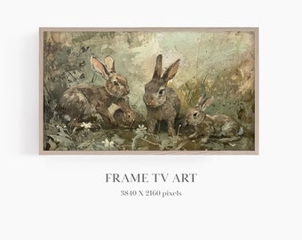 Frame TV Easter Bunny, Frame TV Cute Animals, Frame TV Art Spring, Easter Rabbits, Woodland Animals, Muted Tones Art, Vintage Style Art