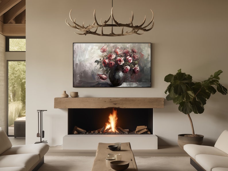Frame TV Floral Still Life, Samsung Frame TV Art Flowers, Vintage Pink ...