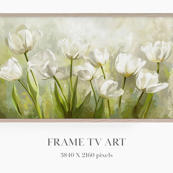 Spring Tulips Abstract, Frame TV Art Spring, Samsung Frame TV Art, Frame TV Art Flowers White Flowers, Floral Still Life, Spring Tulips
