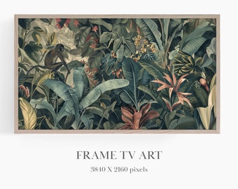 Frame TV Art Jungle, Tropical Jungle Art for TV, Samsung Frame TV Art, Jungle Decor Art, Frame tv Rainforest, Cute Jungle Monkey Art