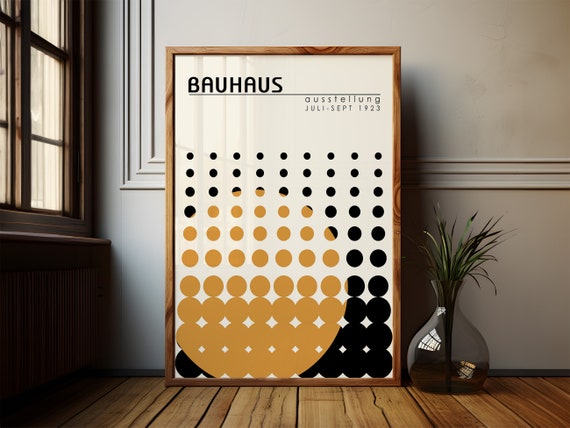 Mustard Yellow Bauhaus Wall Art Download for Mid Century Modern Decor, Bauhaus Dots and Circles Poster Printable Yellow and Black Print