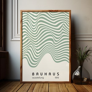 Sage Green Bauhaus Wave Wall Art Print, Op Art Poster Download, Mid Century Modern Decor Wall Art Printable, Bauhaus Waves Poster