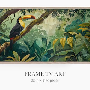 Samsung Frame TV Art Jungle Painting of Toucan Wall Art Tropical Bird Art for Frame TV Jungle Art, Frame tv Rainforest Painting