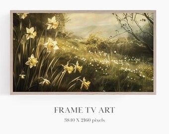 Spring Daffodils, Frame TV Art Spring, Samsung Frame TV Art, Frame TV Art Flowers, Daffodil Field, Flower Meadow, Frame tv Art Landscape