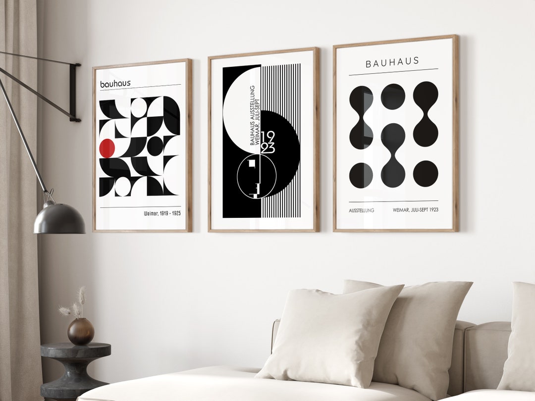 Bauhaus Posters Set of 3 Mid Century Wall Art Prints, Black and White ...