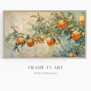 Frame TV Art Citrus, Frame TV Art Summer, Samsung Frame TV Art, Arte impresionista, Arte de naranjas, Arte de televisión mediterráneo, Arte pastel apagado