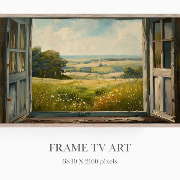Samsung Frame TV Art Summer Meadow, Frame TV Window View Painting of Fields and Flowers, Cottagecore Decor Wall Art
