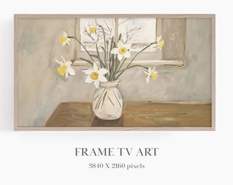 Frame TV Art Spring, Spring Daffodils in Vase, Frame TV Art Spring, Samsung Frame TV Art, Pastel Flower Art, Frame tv Art Modern