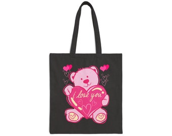 Teddybär mit Herz - I Love You - Baumwolltasche