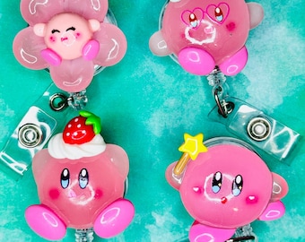 Cute Kirby 3D Badge Reel - Fun Gaming ID Holder