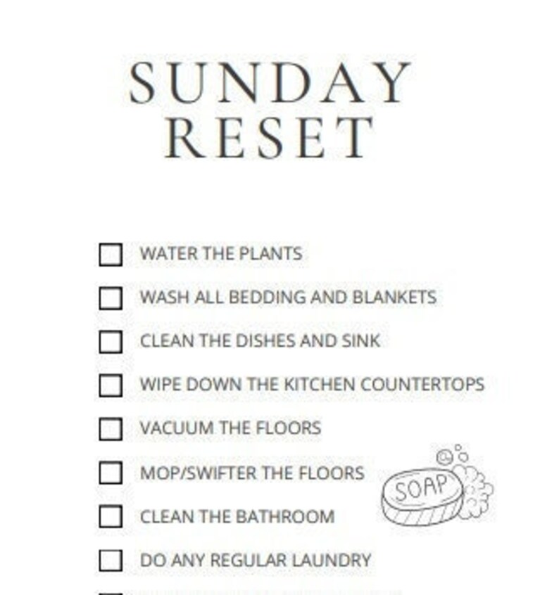Sunday Reset Clean Checklist.pdf Sunday Reset Checklist - Etsy