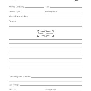 Relief Society Sunday Meeting Conducting Sheet 8.5x11 Instant PDF ...