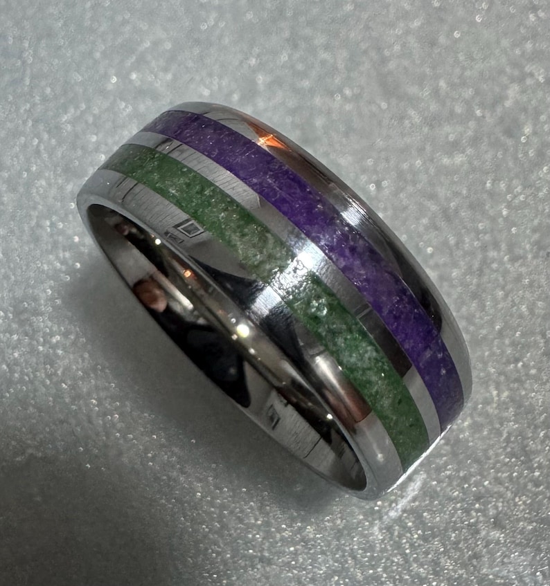 Emerald and Amethyst Inlay Ring - Green and Purple Glow in the Dark - Etsy