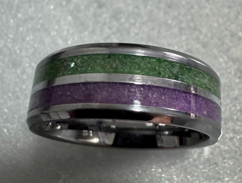 Emerald and Amethyst Inlay Ring - Green and Purple Glow in the Dark - Etsy