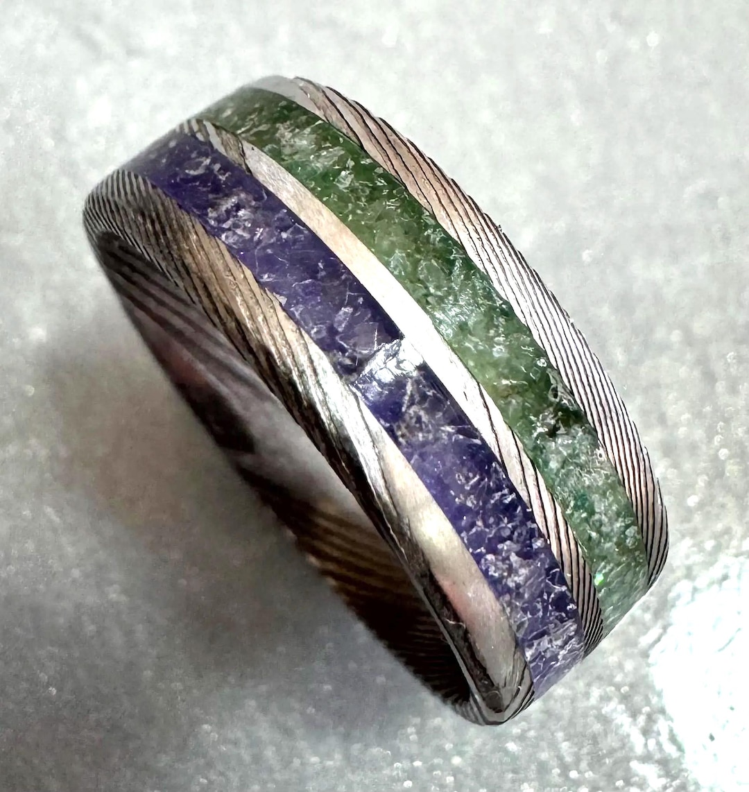 Emerald and Amethyst Inlay Ring - Green and Purple Glow in the Dark - Etsy