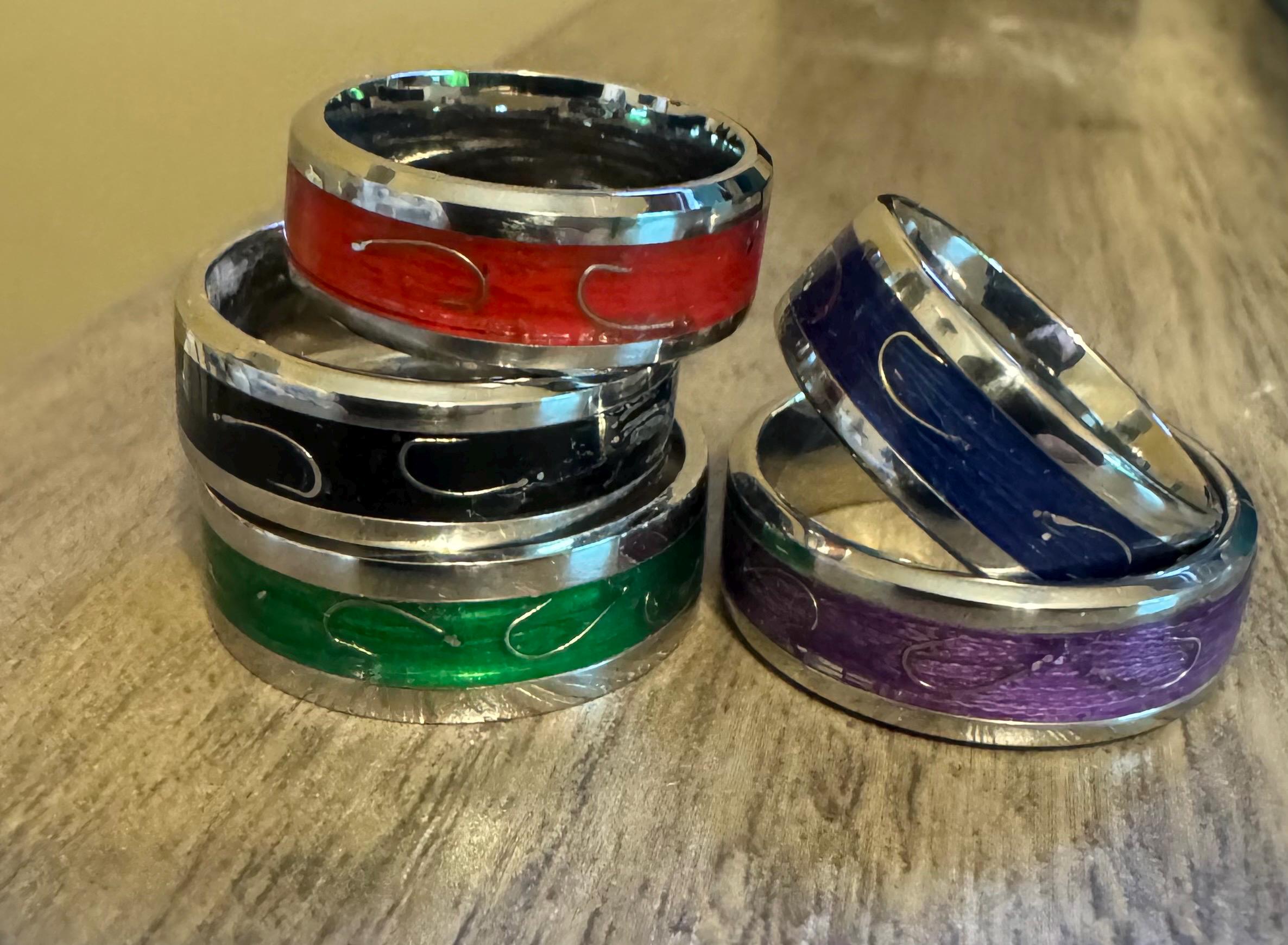 Fish Hooks and Fishing Line Inlay Ring - Choose Your Color