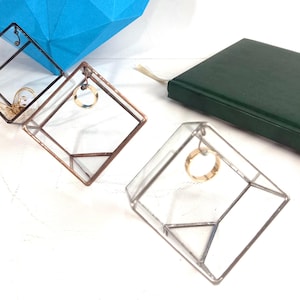 Caja moderna de vitral para anillos, joyero geométrico, estuche cuadrado para anillos de compromiso
