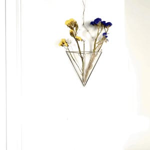 Jarrón de vidrio de colores triangular hecho a mano, jarrón geométrico de flores secas, soporte para maceta de pared, jarrón colgante de pared, decoración de pared de vidrio