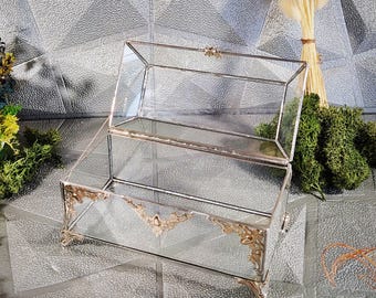 Handgjort smyckesställ i glas, glasask till sminkbord, presentask i glas som minnessak för kvinnor, dekorativ ask med lock, ljusask i glas