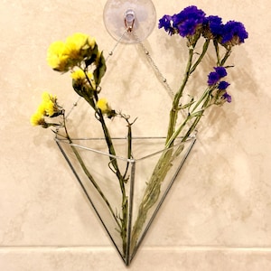 Vaso de vidro geométrico suspenso, Vaso de parede com vitral, Decoração moderna para casa, Vaso de parede feito à mão, Suporte para plantas minimalista, Presente de Ação de Graças