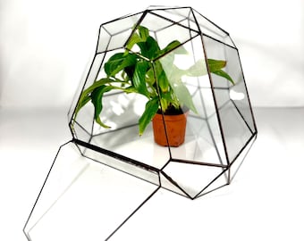 Terrario geométrico de vidrio transparente con tapa, maceta para suculentas hecha a mano, regalo de inauguración de la casa.