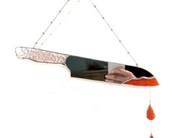 Spooky Knife with Blood Suncatcher, Creepy Glass Window Decor