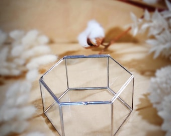 Hexagon Glass Ring Box, Geometric Wedding Keepsake, Jewelry Organizer