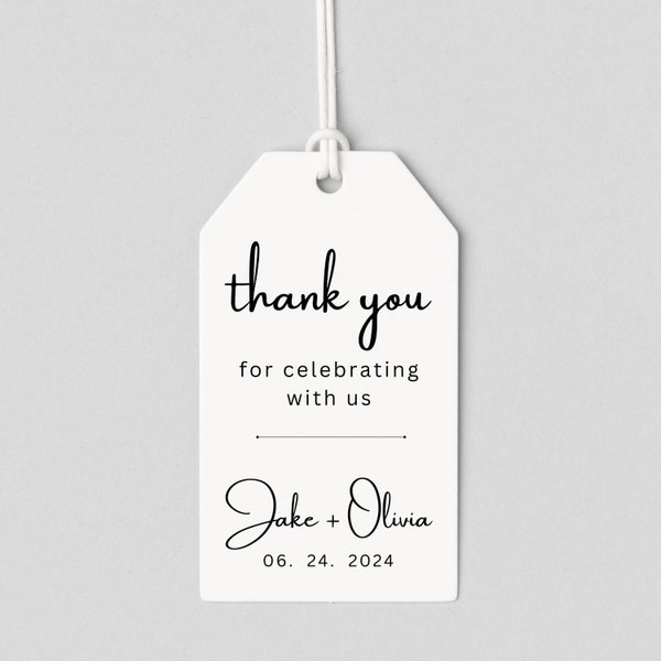 Editable Thank You Tag Template - Instant Download for Wedding Favor Labels, Napkin Ring Label Edit with Canva - Minimalist, Simple, Elegant