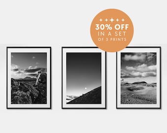 Lanzarote Prints Set, Monochrome Wand Kunstgalerie, 3er Set Bilder, Fine Art Prints, Lanzarote Prints, Kanarische Wand Kunst Drucke