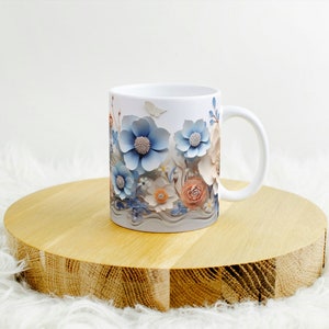 3D Flowers Botanical Mug Wrap, Wedding Mug Design, Floral Mug PNG, 3D Mug, 11oz,15oz Mug Sublimation Wrap, Digital File