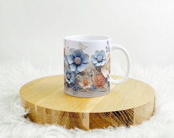 Envoltura floral para taza: Flores 3D, diseño de taza para boda (archivo digital)