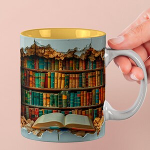 3D-muggomslag för bokhylla: Bokälskarens kaffemugg (digital nedladdning av 300 g och 450 g PNG) bild 1