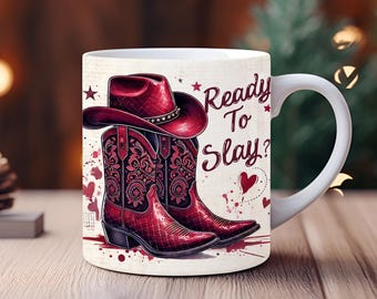 Taza con botas y sombrero de vaquera: Diseño de sublimación del oeste (descarga digital)