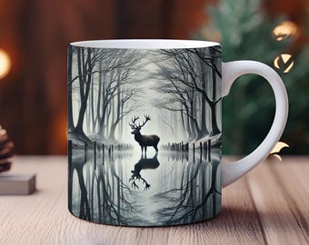 Envoltura para taza Deer Lake: Diseño de sublimación de bosque (Descarga digital)