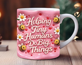 Paquete de envoltorios para tazas de maestros, PNG, ayudando a los pequeños a lograr grandes cosas, diseños 3D (descarga digital)
