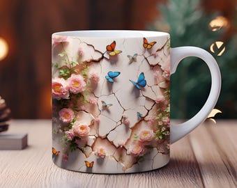 Envoltorio de taza 3D "Jardín de primavera": Flores y mariposas (Descarga digital)