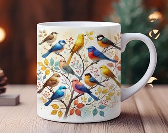 Watercolor Birds Mug Wrap: 11oz & 15oz Sublimation Design (Digital Download)
